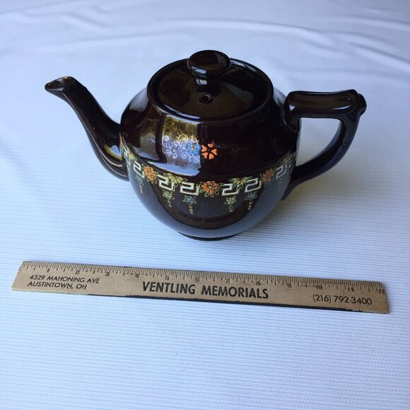 Hand Painted Black Teapot Floral Flower Art Ornate Pottery Made in Japan Vintage - Picture 3 of 12